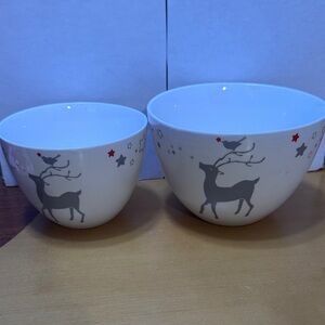 Set of 2 Ciroa porcelain stackable Reindeer Bowls